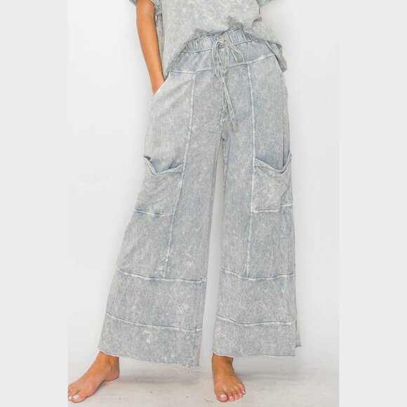 J.Her Pants - NWT - J. Her: BEST Mineral Wash Wide Leg Cropped Pants [Silver Grey]